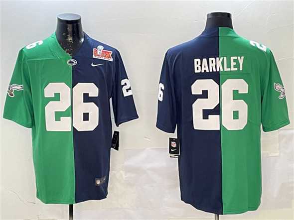 Men's Philadelphia Eagles #26 Saquon Barkley Green & Navy Split 2025 Super Bowl LIX Patch Vapor Untouchable Limited Stitched Jersey Dzhi,We sell and wholesale Men's Philadelphia Eagles #26 Saquon Barkley Green & Navy Split 2025 Super Bowl LIX Patch Vapor Untouchable Limited Stitched Jersey Dzhi on line form chian!